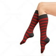 thumbnail image 2 of COUVER Women 1" Stripe Fashion Costume Knee High Socks, Charcoal / Red, 9-11, 1 Pair, 2 of 10