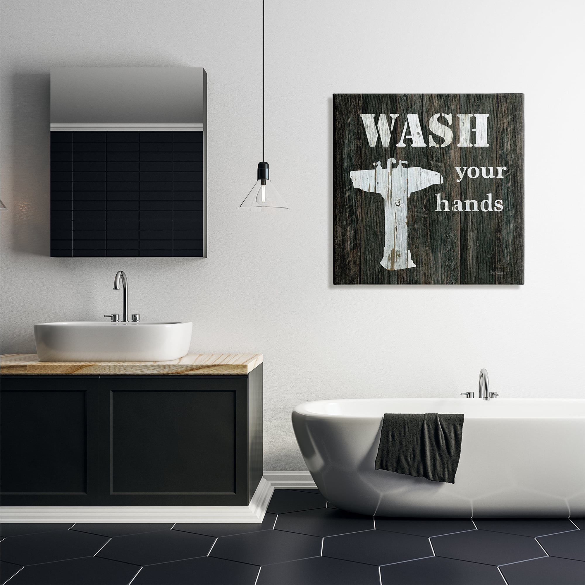 Stupell Industries Wash Your Hands Phrase Rustic Bathroom Sink, 30 x 30, Design by Carol Robinson