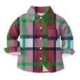 thumbnail image 6 of MKOSPLRT Toddler Kids Plaid Button Down Shirts 6M-8Y Girls Boys Lapel T Shirts Long Sleeve Color Block Flannel Print Shirts with Pocket, 6 of 10