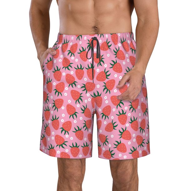 Fotbe Strawberry Trajes de Baño Estampados para Hombre, Shorts de Verano de Secado Rápido, Ropa de Playa, Bañadores-Large