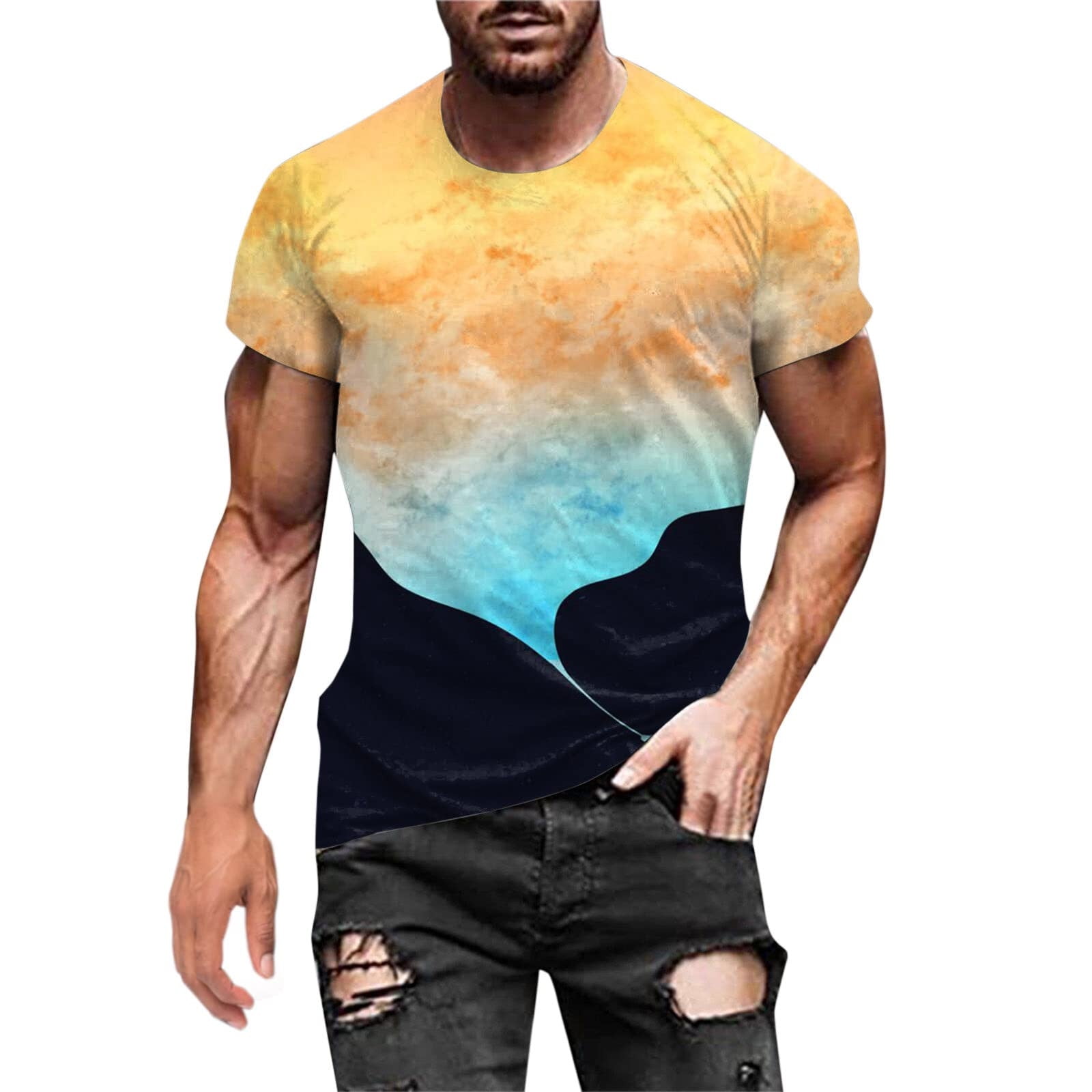 XZNGL Mens Fashion Summer Neckline T-shirt 3D Printing Pattern 百貨店の販売 shirt pattern sleeve short