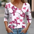 thumbnail image 2 of Kilaqueen Breast Cancer Awareness Shirts for Women Long Sleeve Oblique Collar V Neck Pink Ribbon Print October Tops for Going Out, 2 of 5