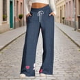 thumbnail image 2 of Sweatpants Women Fashion Loose Casual Wide Leg Pants, Faux Denim Printed Drawstring Long Trousers Comfortable for Home Wear, 2 of 5