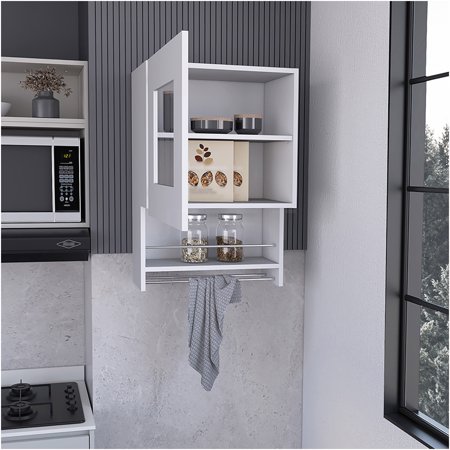 JERFIT White Kitchen Wall Cabinet with 3 Adjustable Shelves Particle Board Storage Organizer for Bathroom Living Room
