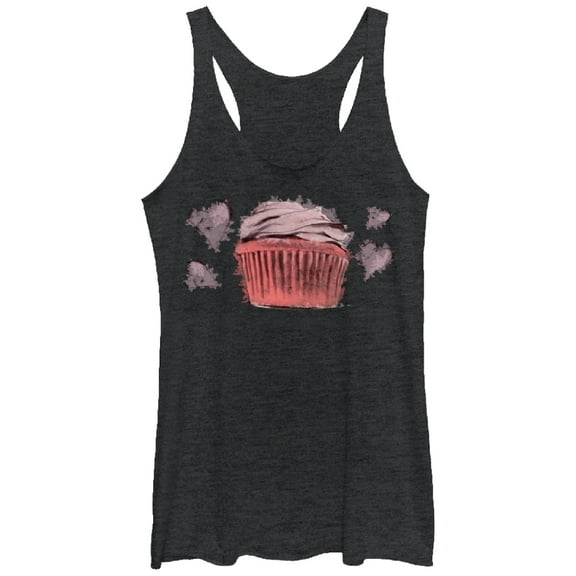Women's Lost Gods Cupcake Hearts Racerback Tank Top Black Heather Large