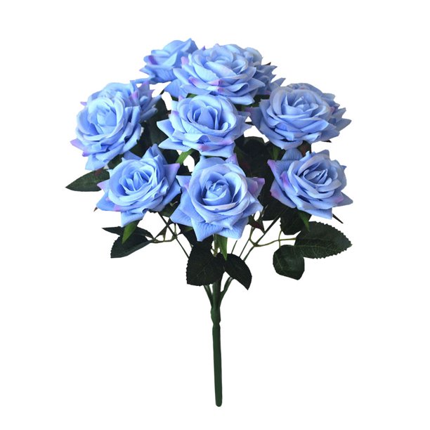Ramo de rosas artificiales de 12 cabezas, ramo de flores de simulación, banquete de boda, decoración floral falsa, rosa, azul Methold HA7116-03B