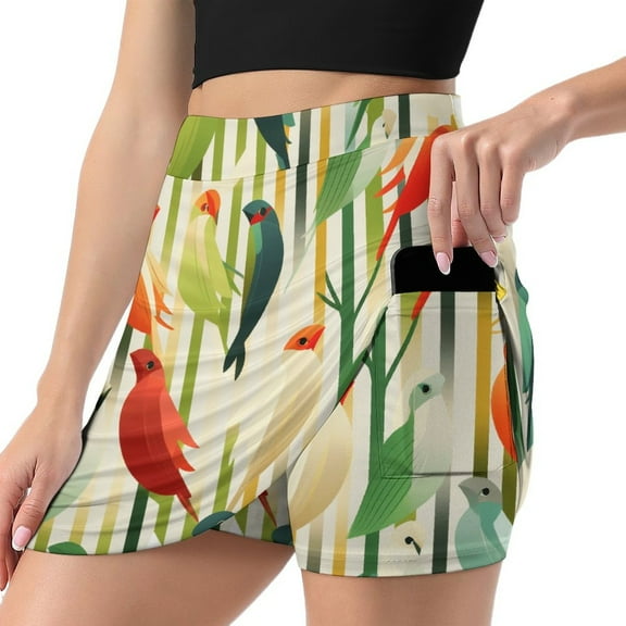 Women's Watercolor Bird Print High Waist A-Line Mini Skirts Colorful Pleated Short Skirt Trendy E-Girls Streetwear
