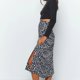 thumbnail image 3 of Falda midi con estampado de leopardo Falda midi de gasa con cremallera lateral dividida de talle alto para dama chica fiesta de citas Negro M, 3 of 6
