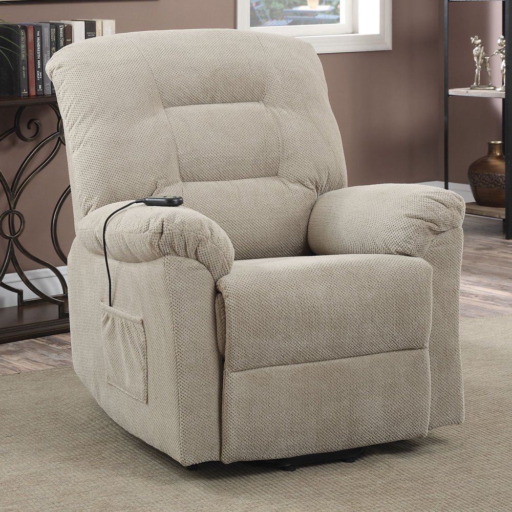 Coaster Power Lift Recliner, Taupe Textured Chenille Fabric Walmart