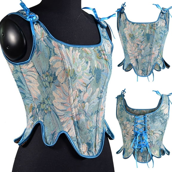Floenr Women's Plus Size Tops,Women Casual Sexy Eyelet Lace-up Floral Print Fishbone Court Vintage Corset Straps Tank Top