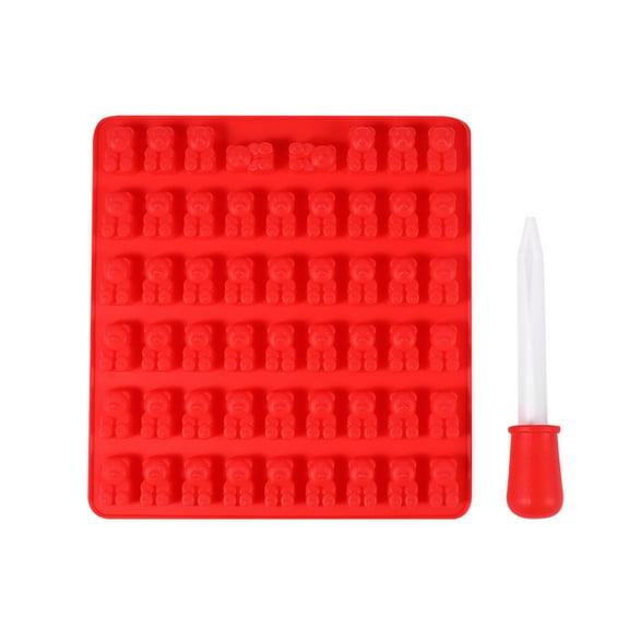 LOLIPPYY Bear Silicone Mold for DIY Gummy Bears and Chocolate Treats with Dropper Red NonStick Kitchen Use 53 Cavities