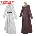 thumbnail image 2 of Vestido largo de estilo victoriano medieval retro francés de Jane Austen para mujer, cuello cuadrado, mangas largas, cintura alta, color marrón, 2 of 5