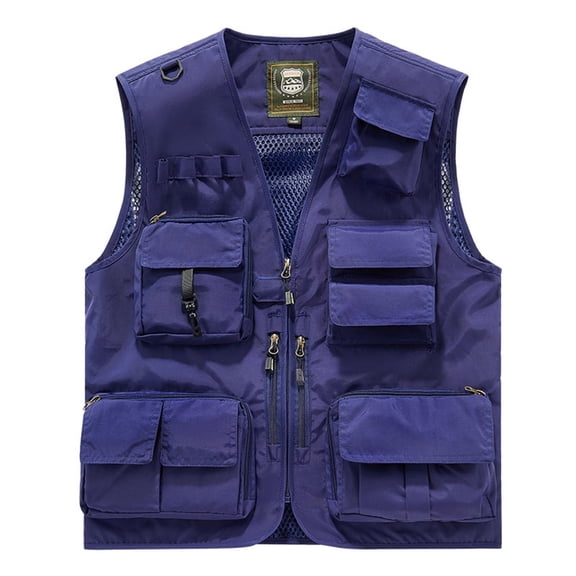 Cxenplz Mens Vest Lightweight Fishing Travel Work Hunting Cargo Vest Jacket Breathable Solid Color Work Vest with Multi-Pockets