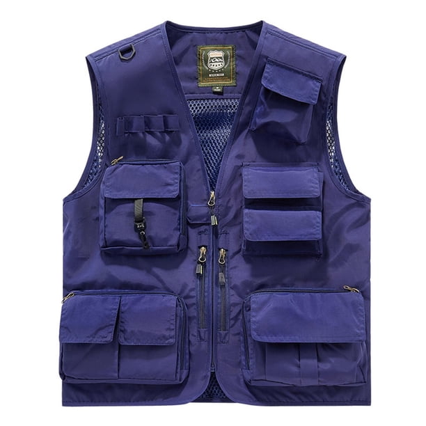 Tank Tops Hombres Casual Loose Fit con Diseño de Bolsillo Múltiple, Cremallera Multifuncional con Cuello en V Al Aire Libre Top de Voluntario de Emergencia