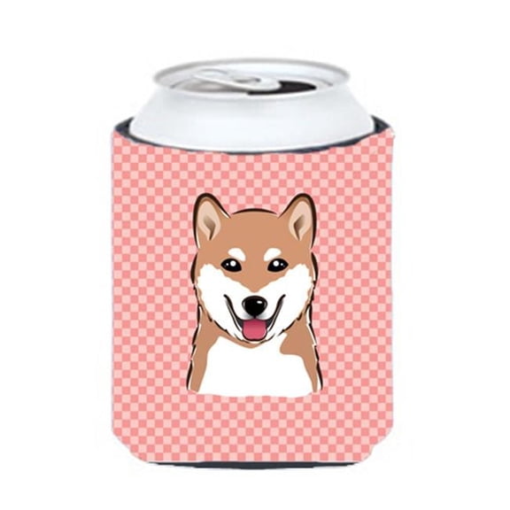 Carolines Treasures  Checkerboard Pink Shiba Inu Can Or Bottle Hugger