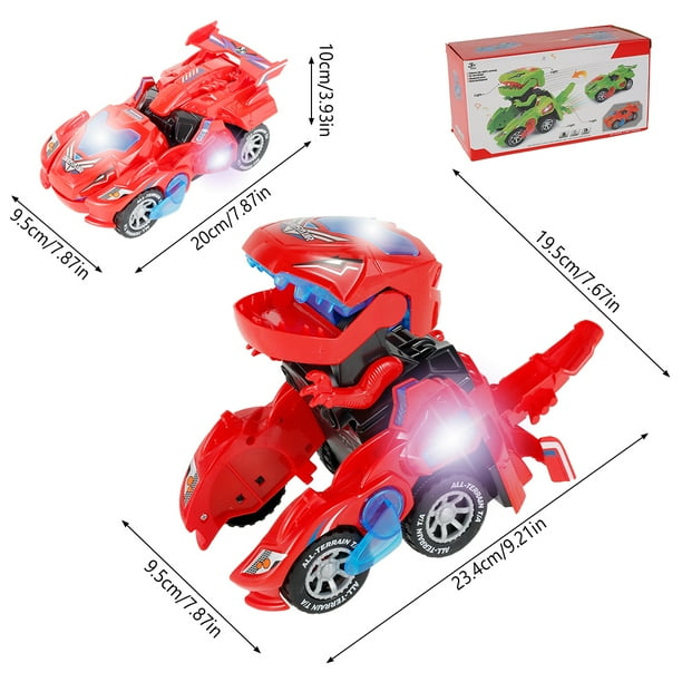 Transformacion de juguetes de dinosaurio Transformacion automatica de juguetes de coche de dinosaurio con luz LED y musica Transformador electrico interactivo para padres e hijos con pilas Juguete de ...