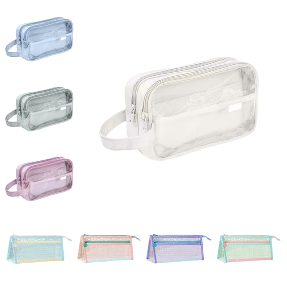 BZPIZ Pencil Pouch, Colored Large 2 Separate Zippered Compartments Pencil Case for Students, Waterproof Clear Pencil Bag Wide Opening, School Supplies for Teen Boys & Girls White