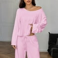 thumbnail image 6 of Stichou Womens 2 Piece Matching Lounge Sets Vacation Airport 2026 Spring Outfits Off Shoulder Sweatshirt Wide Leg Sweatpant Set Pink XL, 6 of 6