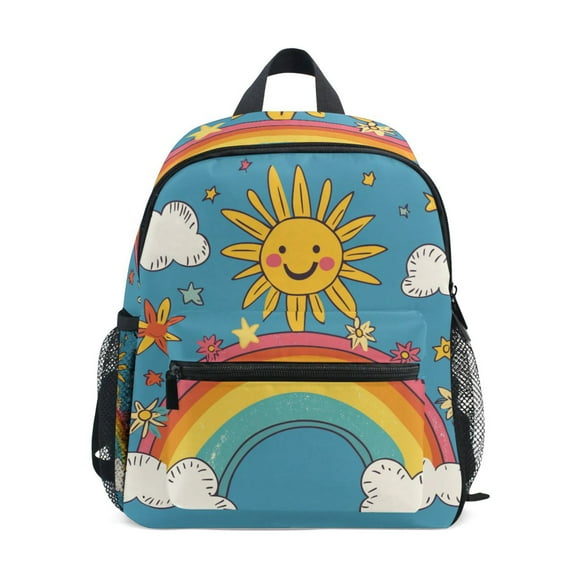 FORMRS School Backpack with Front Zippered Pocket 12" Elementary Student Travel Daypack, Rainbow with Stars