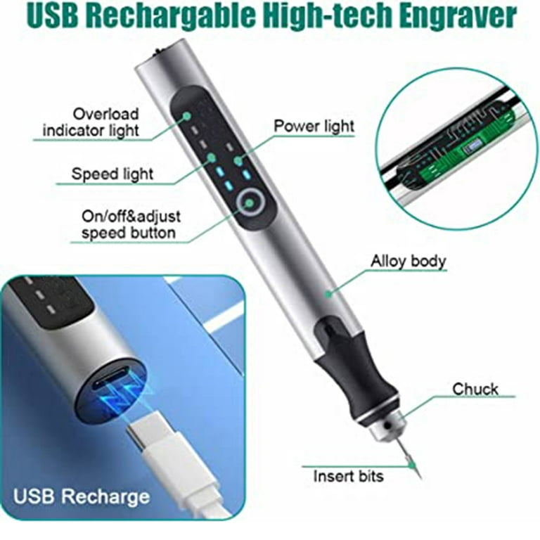  HOTROSE Electric Engraving Pen with 37 Bits, USB Rechargeable Cordless  Engraving Machine, Portable DIY Rotary Engraver for Jewelry Wood Glass  Stone Carving (Silver) : Arts, Crafts & Sewing
