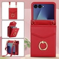thumbnail image 2 of ELEHOLD Luxury Wallet Case For Motorola Razr 2025,with Organ Card Slots RFID Blocking Metal Ring Holder Crossbody Shoulder Strap Leather Purse Case for Women Girls,Red, 2 of 9