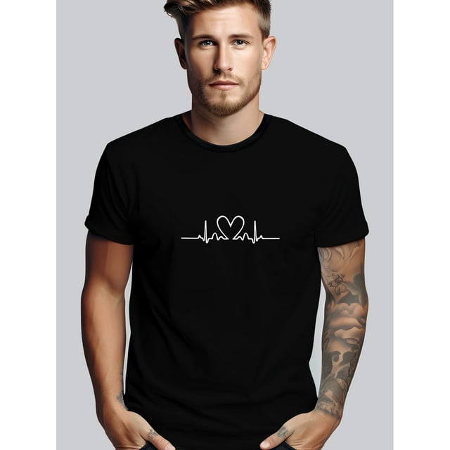 Camiseta informal de manga corta con cuello redondo y estampado de amor para hombre, ideal para primavera y verano. Camisetas de cuello redondo con estampado de moda para hombre. Camisetas de ocio.