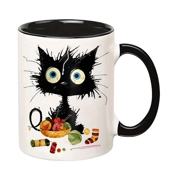 Taza de café de porcelana con gato de 11oz taza de café de cerámica taza de capuchino para amantes de los gatos