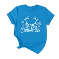 thumbnail image 1 of Gibobby Camisas de Navidad para mujer Nuck Round Christmas Top Sleeve Mujer impresión suelta T-camisa corta mujer rubia(Azul,XG), 1 of 5