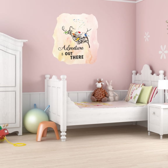 Animal Watercolor Wall Decals for Kids Room - Adventure Is Out There Lettering Art Girly DIY & Creativity Boy Girl Bedroom Wall Water Color Sticker - Size: 32 In x 40 In