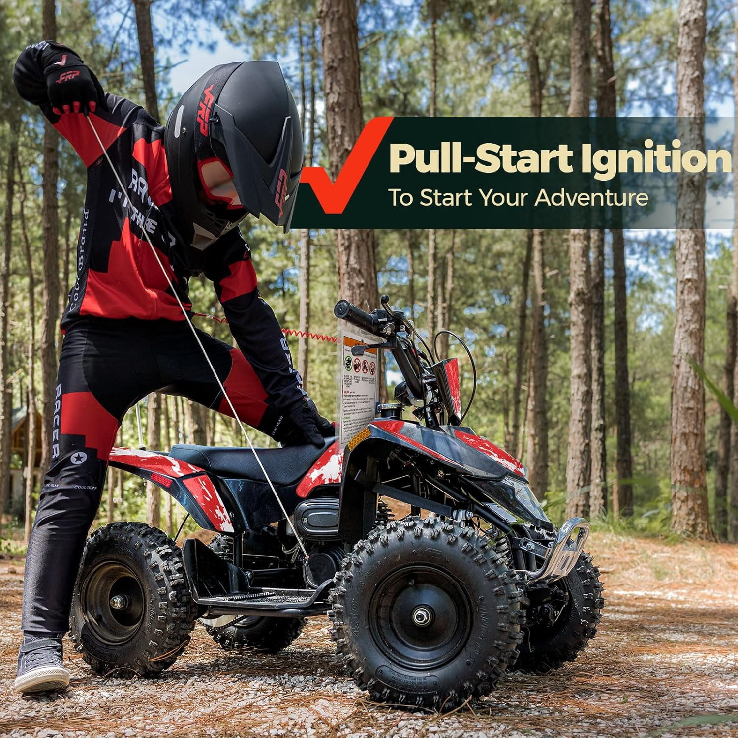 FRP 40cc Gas Powered Off-Road Bike, 4-Stroke Engine, Up to 15 MPH, Ages 13+, Adjustable Speed Control, Front & Rear Disc Brakes, Pull Start