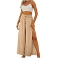 thumbnail image 4 of uublik Women Wide Leg Pants Khaki Side Split High Waisted Palazzo Beach Pants Summer Boho Flowy Trousers, 4 of 6