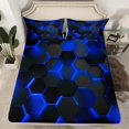 thumbnail image 2 of Erosebridal Neon Honeycomb Full Sheet Sets, Blue Geometric Bed Sheets Full, Abstract Stripe Bedding Full Size, Breathable Room Decorative, 4pcs, 2 of 7