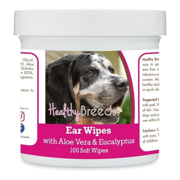Healthy Breeds 192959823134 Bluetick Coonhound Ear Cleaning Wipes with Aloe & Eucalyptus for Dogs - 100 Count
