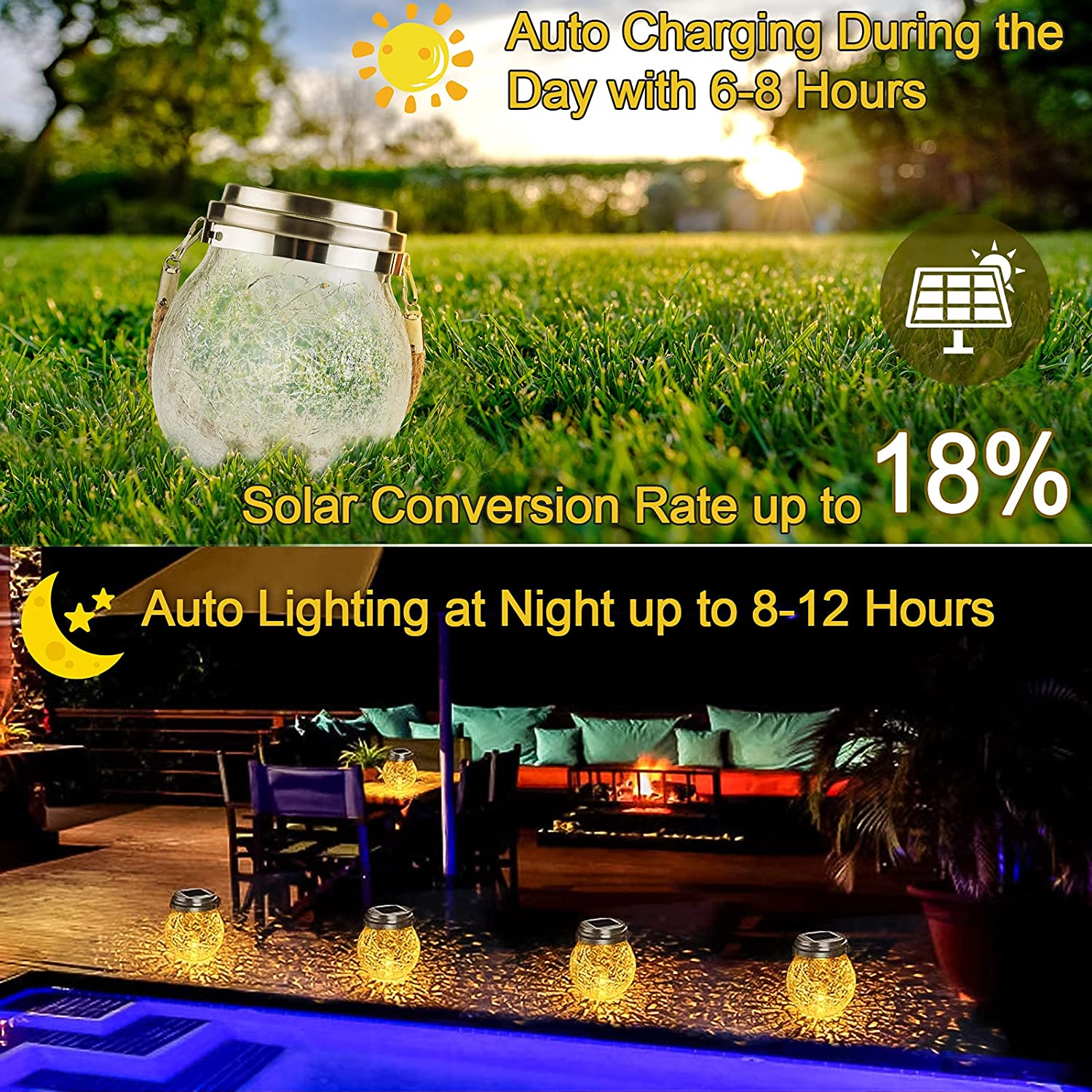 Hanging Solar Lights,30 LED Mason Jar Lid Lights, Waterproof Outdoor  Lanterns for Patio Garden, Yard（Warm White）