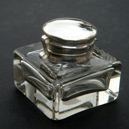 Antique CLEAR GLASS INKWELL writing pen box ink well