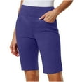 thumbnail image 2 of Olyvenn Capris for Women Knee Length Stretch Workout Pants Casual Elastic Waist Summer Hiking Bermuda Shorts with Pockets Purple M, 2 of 9