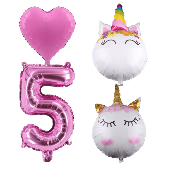 Unicorn 5th Birthday Party Balloons Pink Foil Number & Figure Set