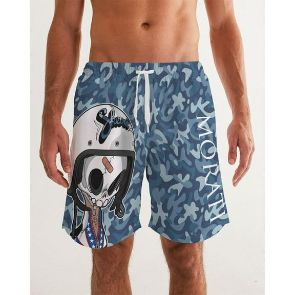 Camo Blue X Skull Men's Swim Trunk