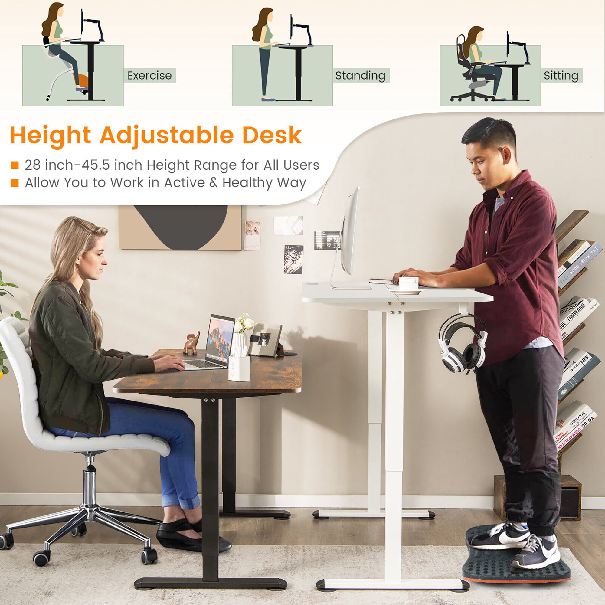Gymax Electric Standing Desk Adjustable Stand up Computer Desk Anti-collision Rustic