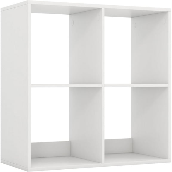 CRXX 4 Cube Storage Organizer, 2 Tier Floor Standing Bookcase, Small Bookshelf for Small Spaces, Wooden Open Display Shelf for Living Room, Bedroom, Study, White Bookshelf with Open Back