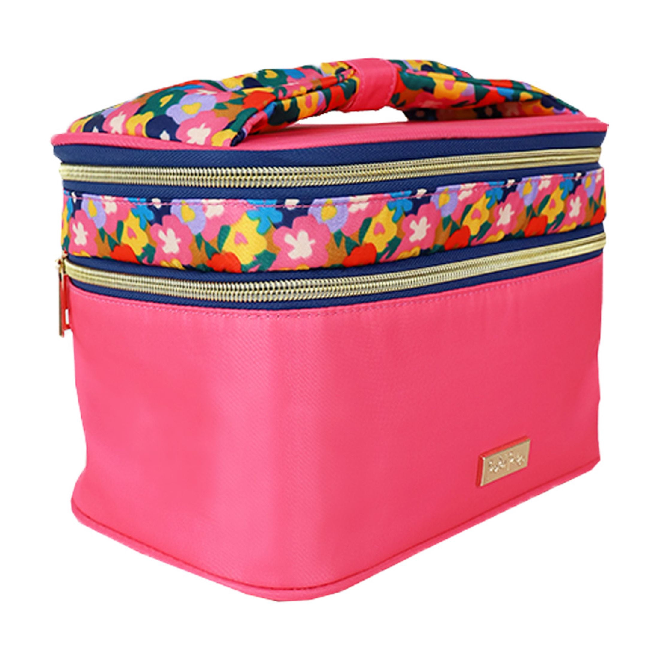 Packed Party Double Decker Pink Train Case Cosmetic Bag with Bow Handle, Model PP430-ST