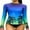 Coconut Tree Blue Green, variant on Women's Long Sleeve Rash Guard Sun Protection Swim Shirt Quick Dry Printed Shirts with Thumb Holes