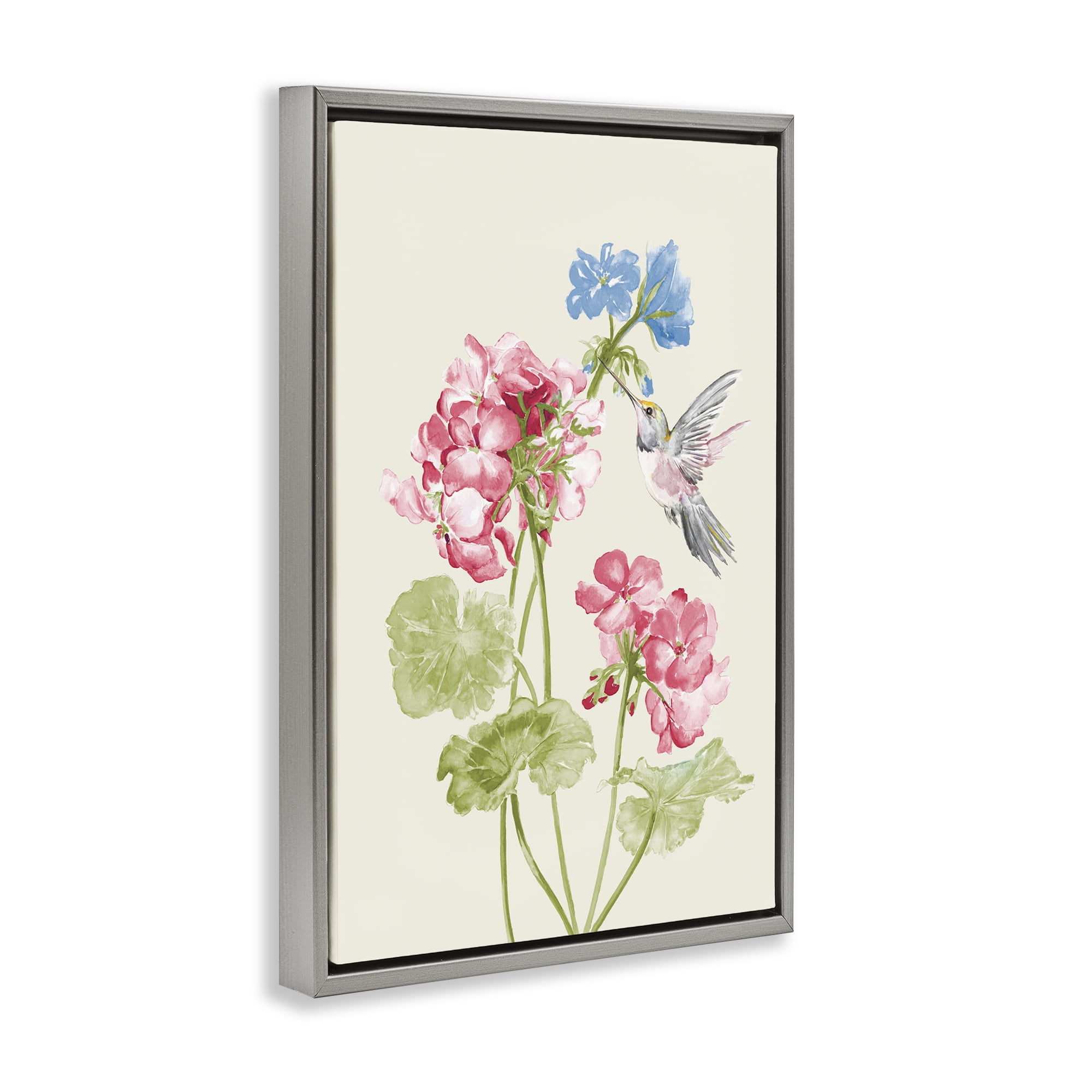Stupell Industries Geraniums In Bloom Botanical & Floral Painting Gray Floater Framed Art Print Wall Art, 17 x 25