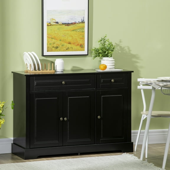 Xukmct Kitchen Sideboard Buffet Cabinet with 2 Drawers and Adjustable Shelves, Coffee Bar Cabinet for Kitchen, Living Room, Black