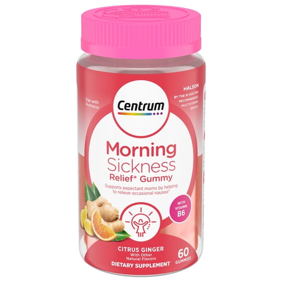 Centrum Prenatal Vitamin Gummies for Morning Sickness Relief, Citrus Ginger Flavor, 60 Count