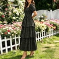 thumbnail image 4 of Women's Puff Sleeve Summer Vacation Maxi Dress, Boho Floral Print Square Neck Layered Wedding Guest Beach Dresses, 4 of 8