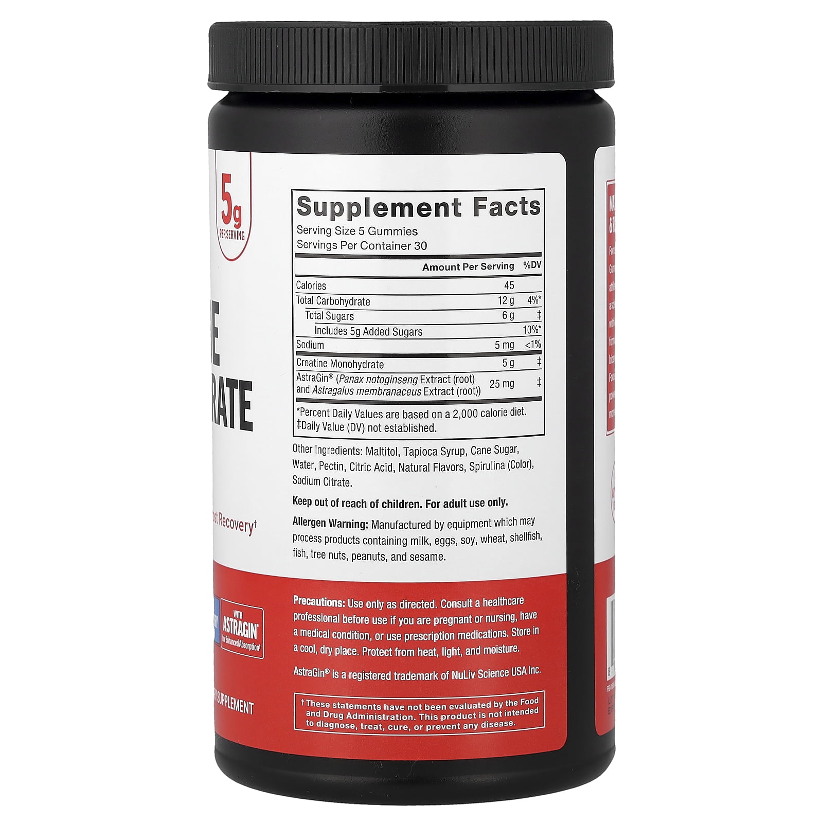 Force Factor Creatine Monohydrate Gummies, Blue Raspberry, 150 Gummies