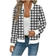 thumbnail image 3 of CFLVAEK Waffle Knit Jackets for Women Fashion Plaid Jacket Fall Winter Shacket Casual Full Zip Up Long Sleeve Coat with Pockets Black XL, 3 of 6