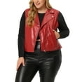thumbnail image 1 of GRACE & GRANDEUR Plus Size Leather Motorcycle Vest for Women Zip Up Notch Lapel Riding Club Biker Vests Jacket Christmas 2X Red, 1 of 5