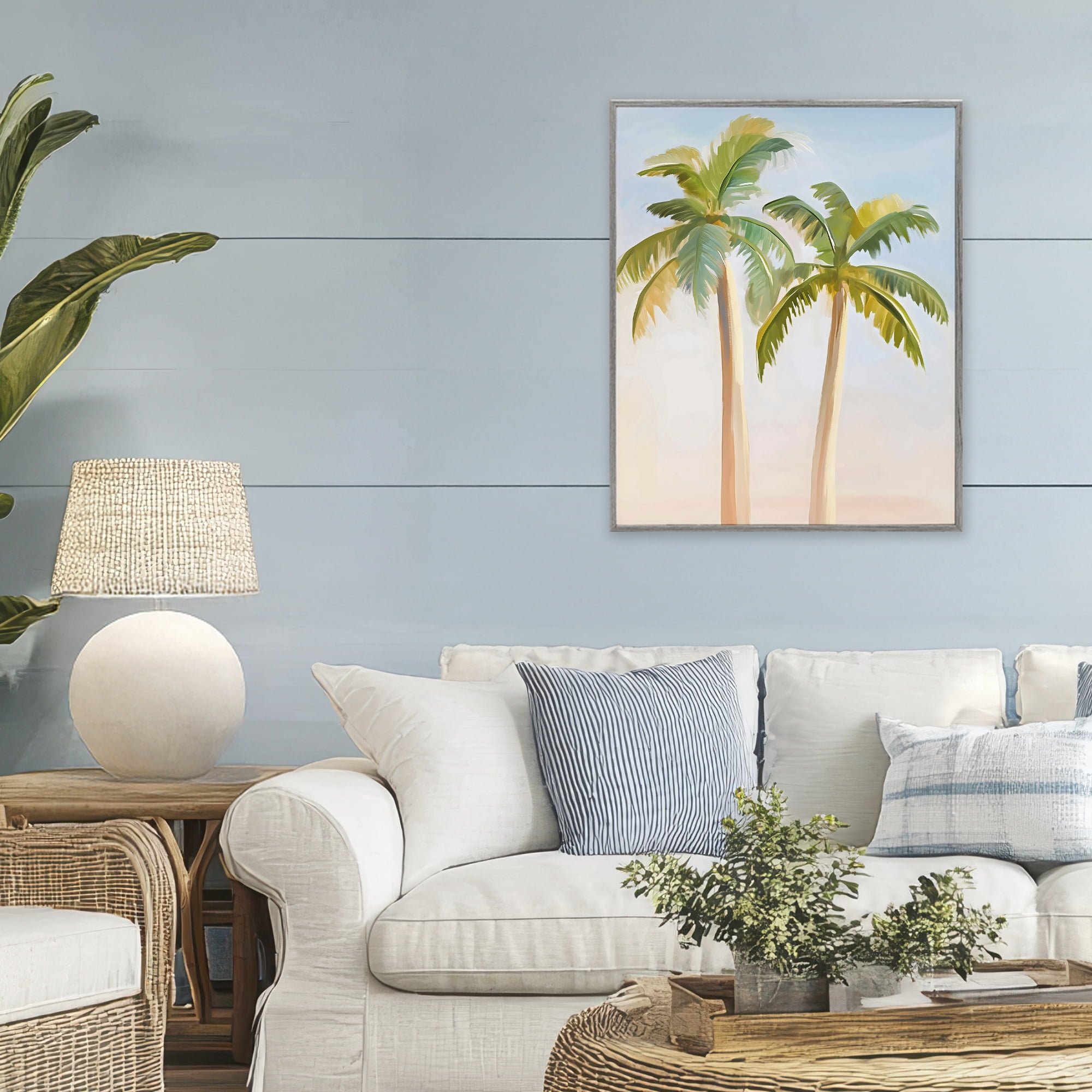 Stupell Industries Tropical Palm Twins at Sunrise Gray Framed Giclee Art, design by The Prints Vibe